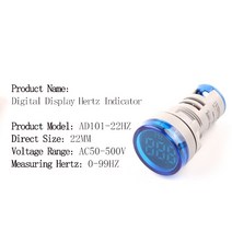 전압계 22mm 50-500V 표시등 AC 0-99Hz 정사각형 원형 디지털 디스플레이 전압 헤르츠 미터 주파수 테스터, 07 VHZ Round Blue