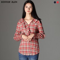 [보니알렉스] (BONNIE ALEX) 릴리즈 체크 프릴 블라우스 (택가격:79000원)