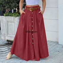 2023 여성 여름 Sundress 캐주얼 하이 웨이스트 롱 스커트 버튼 솔리드 컬러 포켓 Vestidos 여성 솔리드 로브 Femme 봄 블랙
