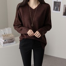 바이단미 MADE 여성용 기본 베이직 심플 스카시 브이넥 니트