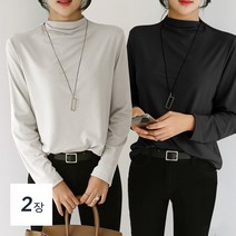 데일리앤 샤이니 무지 레이어드 하프넥 반폴라 티셔츠 1+1