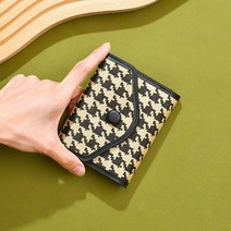 로로 여성 반지갑 체크 여자 카드지갑 슬림 미니 버튼