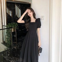 퍼프소매원피스 소프트스타일 프렌치 클래식 헵번은 바람이 강했다 슬림핏 키커 보이는 허리보정 스퀘어넥 여성 783799149