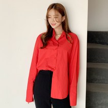 아모르데이 여성용 비커프셔츠 와이드 커프스소매 오피스룩 베이직 레이어드 셔츠