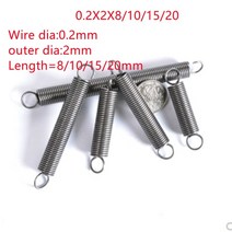 토션스프링 인장 금형 태엽 스프링 10pcs 와이어 직경 0.2mm 외경 2mm 304 스테인레스 스틸 듀얼 후크 작은 장력 스트레칭, 2mm, 10mm
