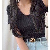 반해써 10color 쫀득쫀득 골지 브이넥 반팔니트 T_MJ005