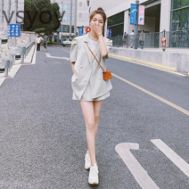 vsyoy 체크 무늬 정장 반바지 세트 여성 여름 새로운 빈티지 세련된 우아한 슬리밍 작은 얇은 양복 투피스 세트