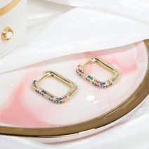 텐터 우레탄창 제약 천막사 독창적 심플한 디자인 잠금 사각형 귀걸이 14K 리얼 골드 절묘한 구리 상감 지, 09 3