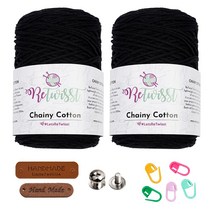 청송뜨개실 리트위스트 체이니코튼(2볼) 뜨개실+뜨개부자재(뜨개라벨2개+뜨개단코표시링5개+뜨개용솔트레지1개), 1세트, 02.블랙