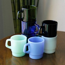 레트로 레고 밀크글라스 유리컵 스텍 머그 겹머그 인쇄 제작 주문제작, 레트로 레고 밀크글라스-화이트