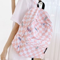 핑크 사각 체크패턴 백팩 대학 신입생 가방 캠퍼스룩