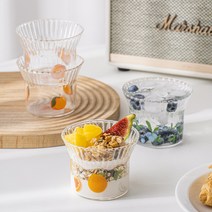 ANKRIC 귀여운유리컵디저트푸딩찻잔밀크티잔요구르트컵 불루베리 복송아 소초령230ml, 소초령