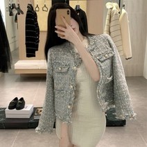 여성 트위드 봄 자켓 런웨이 숙녀 여성용 코트 넥 긴 소매 가을 짠 패션 아웃웨어 탑