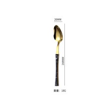 북유럽 인터넷 빨간색 양식 칼 포크 숟가락 식기 호텔 식당 적용 모조 나무 무늬 손잡이 식기 선물 세트, [금색] 찻숟가락 스트라이프 손잡이