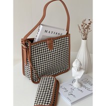 스퀘어 하운드 체크 멀티 숄더 토트 캔버스백