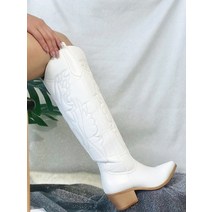 여자 롱부츠 미드카프 부츠 카우보이 카우걸 웨스턴 부츠 화이트 니 하이 부츠 빅 사이즈 41 편안한 걷기 스택 힐 빈티지 신발
