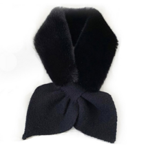 로로얼로이 겨울 골프 넥워머 에코퍼 밍크 니트 목도리 리본 페이크 머플러, 블랙