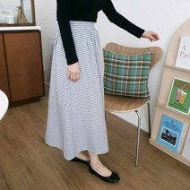 깅엄 체크 고방 체크 밴딩 훌 플레어 a라인 면 롱 스커트