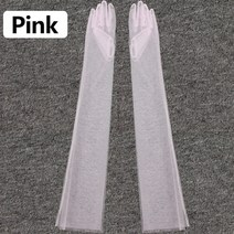 여성용 울트라 씬 장갑 얇은 튤 팔꿈치 긴 웨딩 신부 드레스 미튼 쉬어 투명 선스크린 빈티지 블랙 화이트 70CM, [03] Pink