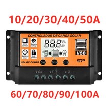 10a20a30a40a50a100a 자동 태양열 충전 컨트롤러 lcd 듀얼 usb 태양 전지 패널 레귤레이터 듀얼 usb 전압 충전기 12v24v 전원, 10a