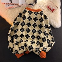 Makone 상표등록2023 가을 겨울 커플 니트 체크 빈티지 구제 니트 와이드