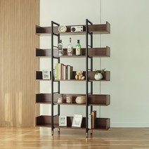 제련공단 철제책장 1200 5단 원형프레임 책장 낮은책장 진열장 장식장 책꽂이 수납 선반, J12_블랙프레임:월넛(CO)