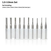 XCAN 10pcs 0.6-3.175mm 카바이드 PCB 밀링 커터 세트 3.175mm 생크 기계 조각 비트 엔드밀, 1.0-3.0mm Set 2