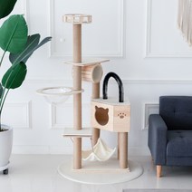 가르르 고양이 원목 캣폴 우주선 캣타워, 연그레이, 원형, 짧은보드