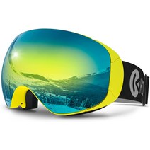 스노보드 스포츠 고글[KOMOI] 코모이 스키 고글 UV-400/100% UV 컷 자기 렌즈 2층 구면 180° 넓은 시야, 01 옐로우