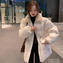 저무리 벨라 철학 여성 겨울 파카 코트 느슨한 모피 칼라 파카 두꺼운 허리 조정 긴