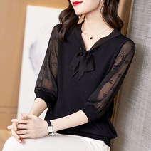 여성 뚱뚱한 미들 소매 상의 뱃살가리기 슬림핏 와이셔츠 와이드 루즈핏 반팔 이너티셔츠