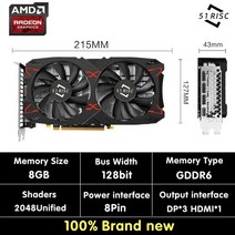 sheli 51risc radeon rx5500xt 그래픽 카드 gddr6 8gb 128bit 게임용 컴퓨터 gpu rx6500xt 4gd6 ga 데스크탑 비디오 카드 2 팬, rx5500xt 8기가바이트