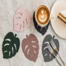 [국산] 나뭇잎 실리콘 티코스터 컵받침 4p, 로지브라운