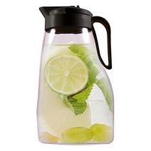 LargePour Airtight Pitcher with Locking Spout and Carry Handle Japanese Made - For Water Coffee Tea, 1, 3.2 Qt - Clear with Black Top