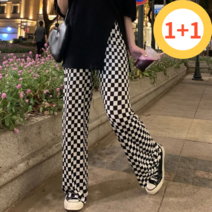 샤인홀릭 체크 밴딩 여성 냉장고팬츠 1+1