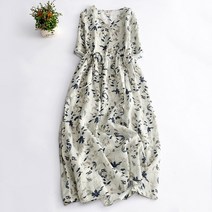 모시 원피스 서양풍 플라워 반팔 -109594