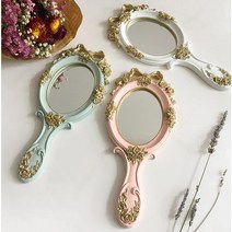 운테라 엔틱 골드 공주거울 마블 장미 손거울 3color, 핑크