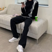 제스토 남자 4컬러 아가일 U넥 오버핏 긴 니트 검정 베이지 초록 브라운 커플 롱 스웨터