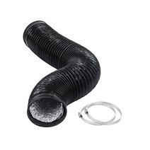 CABAX 10.2cm4인치 1.5m5피트 에어 덕팅 HVAC 통풍을 위한 유연한 블랙 알루미늄 벤트 호스 클램프 2개 포함