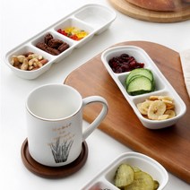 화이트 도자기 사각 나눔 접시 2칸 3칸 4칸 분할 반찬 소스 종지 개인찬기 안주접시, 나눔접시 4절