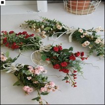 핸드메이드 풍성한연출 꽃잎조화 풀잎 리본가렌터 꽃가렌더, 레드