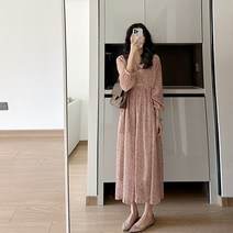 키작맘임부복 오피스 3316 #2023 봄 한국 패션 꽃 프린트 쉬폰 출산 드레스 V 넥 A 라인 느슨한 옷 임산부용