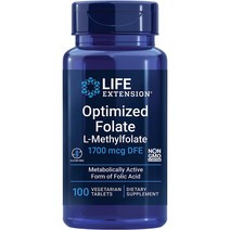 라이프익스텐션 옵티마이즈드 폴레이트 L-메틸폴레이트 1000mcg 베지테리안 타블렛, 100개입, 1개, 100정
