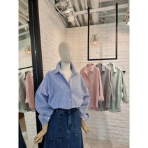 [반다리] ﻿언발 스트라이프 박시 롱셔츠