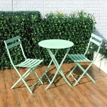 야외용 테이블세트 테라스 철제 접이식 테이블 의자 세트, 접이식원형테이블+의자2개(그린)