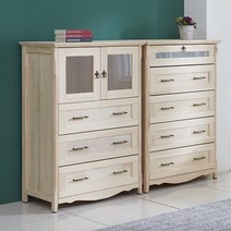 모던클래식 원목 5단 양문 서랍장 세트, 그레이오크