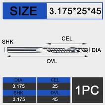 UCHEER-목재 가공용 싱글 플루트 엔드 밀 3.175mm CNC 커터 카바이드 공구 MDF 합판용 밀링 1 개, [20] 3.175D3.175d25l, 20 3.175D3.175d25l