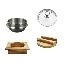 국산 통3중 스텐 뚝배기 (세트X) 인덕션 계란찜 전골 찌개 삼계탕 밥솥 솥밥 내열 냄비, 나무뚜껑-1호