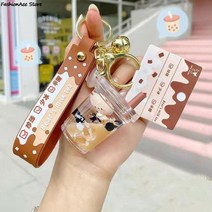 만화 진주 우유 차 곰 부동 액체 키 체인 여자 가방 펜 던 트에 대 한 귀여운 머그잔 음료 병 열쇠 고리 매력 선물 353331, D