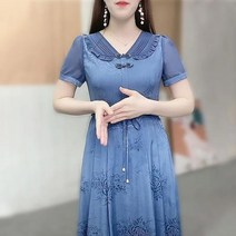 중량 구름 비단 원피스 여성 반팔 2023 여름 슬림핏 뱃살커버 하프기장